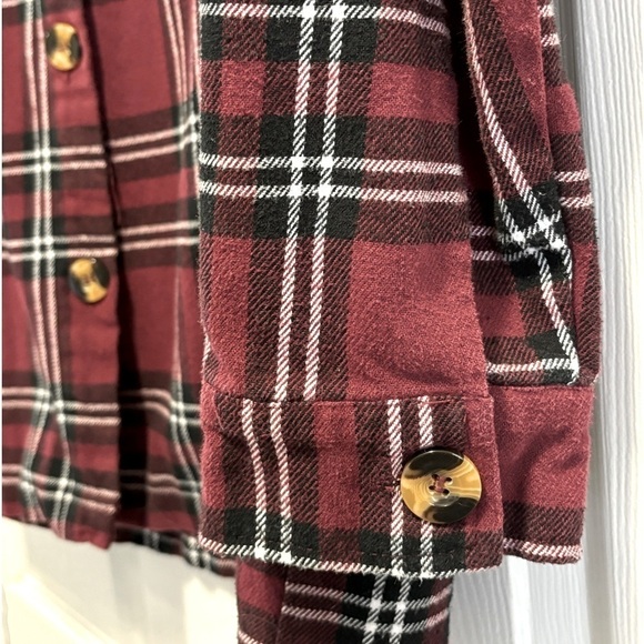 PLAYBOY Flannel Long Sleeve Button Up Shirt Burgundy Black White Plaid Sz Medium - Picture 4 of 8